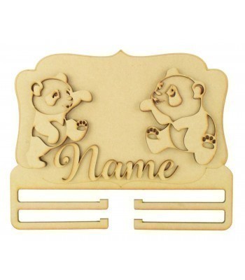 Laser Cut Personalised 3D Large Panda Themed Plaque with Bow Rail/Holder